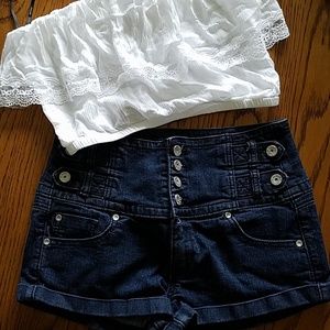 Button fly shorts and tube top